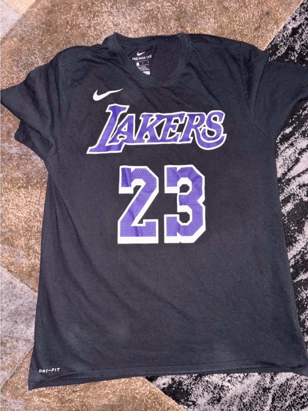Nike Lakers LeBron James Black and Purple #23 Dri-FIT Tee